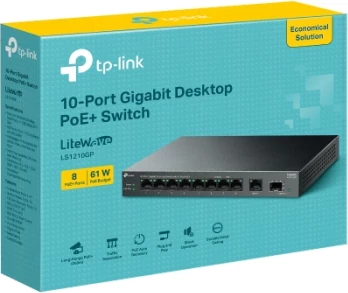 Switch TP-LINK LS1210GP, 10-port Gigabit, 8x PoE+ 61W, 1x SFP, i zi