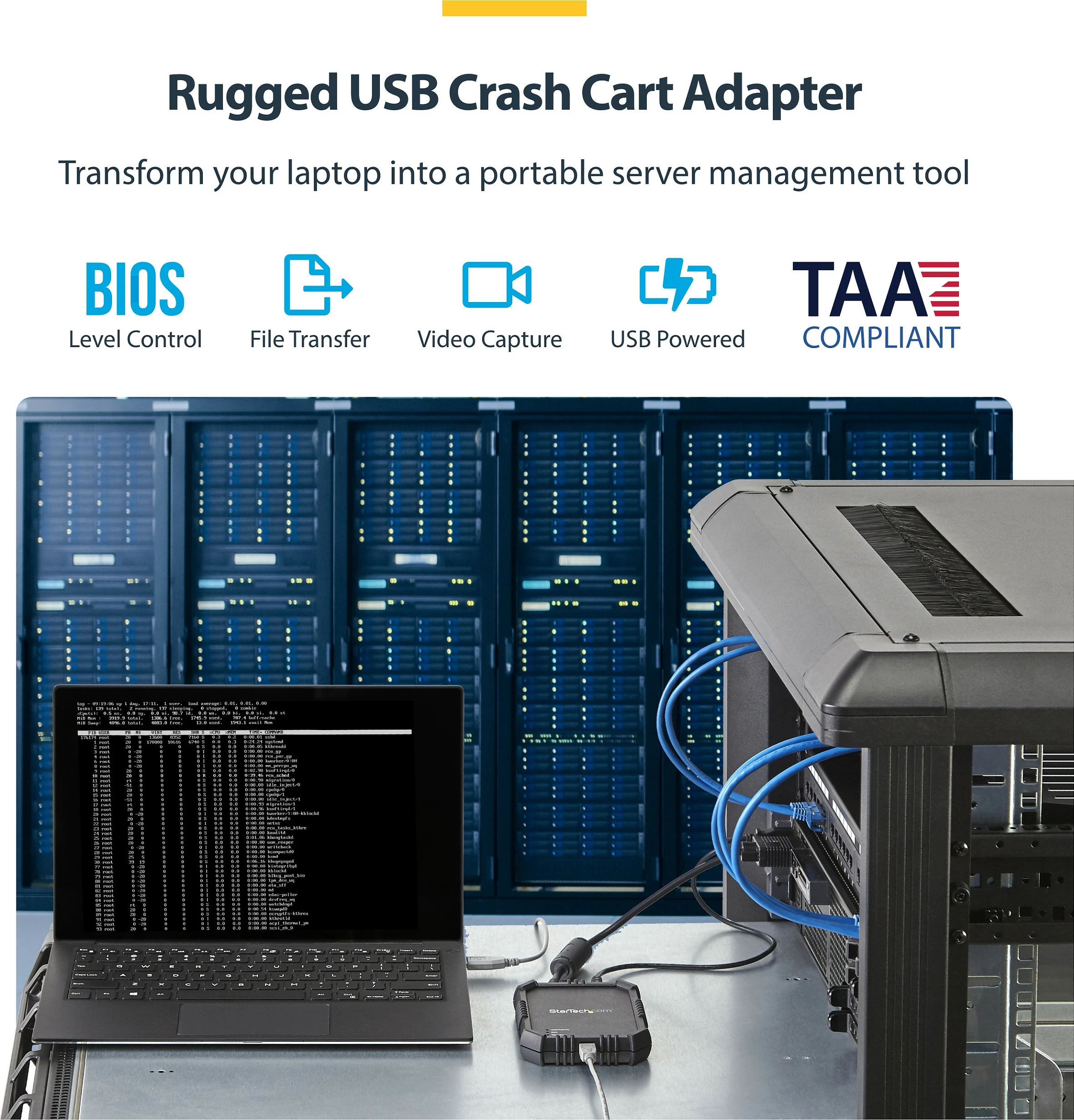 Adapter KVM StarTech NOTECONS02X, USB në VGA, 1920x1200 Full HD, me kabllo të integruara, i zi