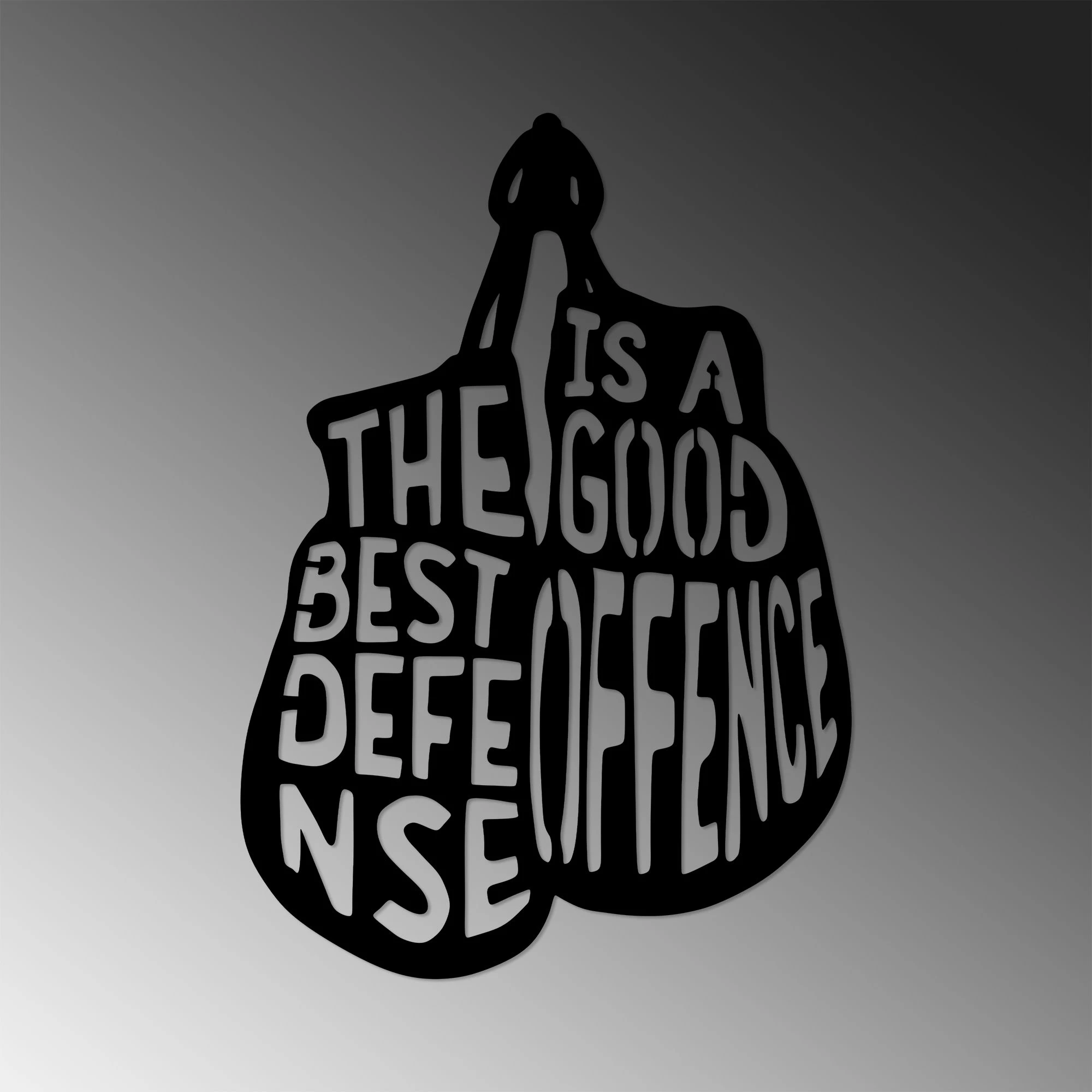 Aksesor dekorativ metalik për mur, Wallity, The Best Defense Is A Good Offence, 50x70cm, i zi