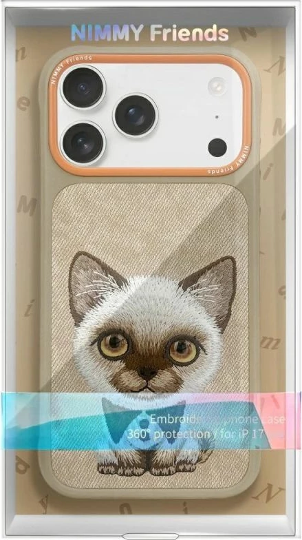 Kapak telefoni Nimmy Big Eyed Pet 2.0 Cat për iPhone 17 Pro, bezhë