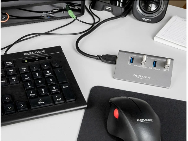USB hub DeLOCK USB 3.2 Gen 2, 4x USB-A 10Gbps, metal, kabllo 0.8m, gri