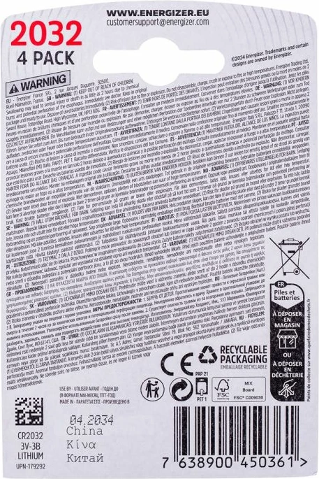 Bateri litium ENERGIZER CR2032, 4 copë