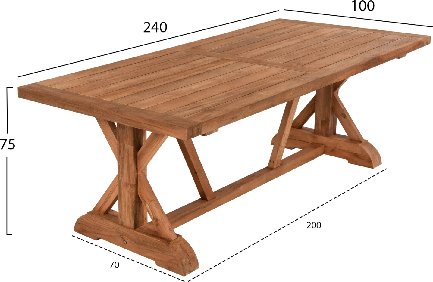 Tavolinë kopshti FH5964, 240x100x75H cm, dru teak i ricikluar