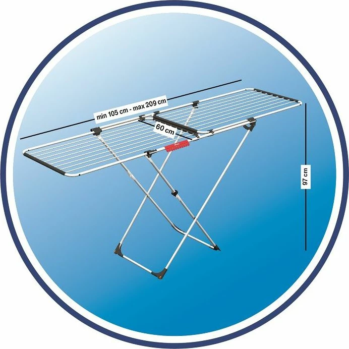 Tharëse rrobash Vileda Doble 157245, e zgjatshme 105-209 cm, 22 m linja, max 20 kg, me rrota, e bardhë