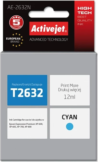 Ngjyrë zëvendësuese Activejet AE-2632N për printer Epson, 12 ml, e kaltër
