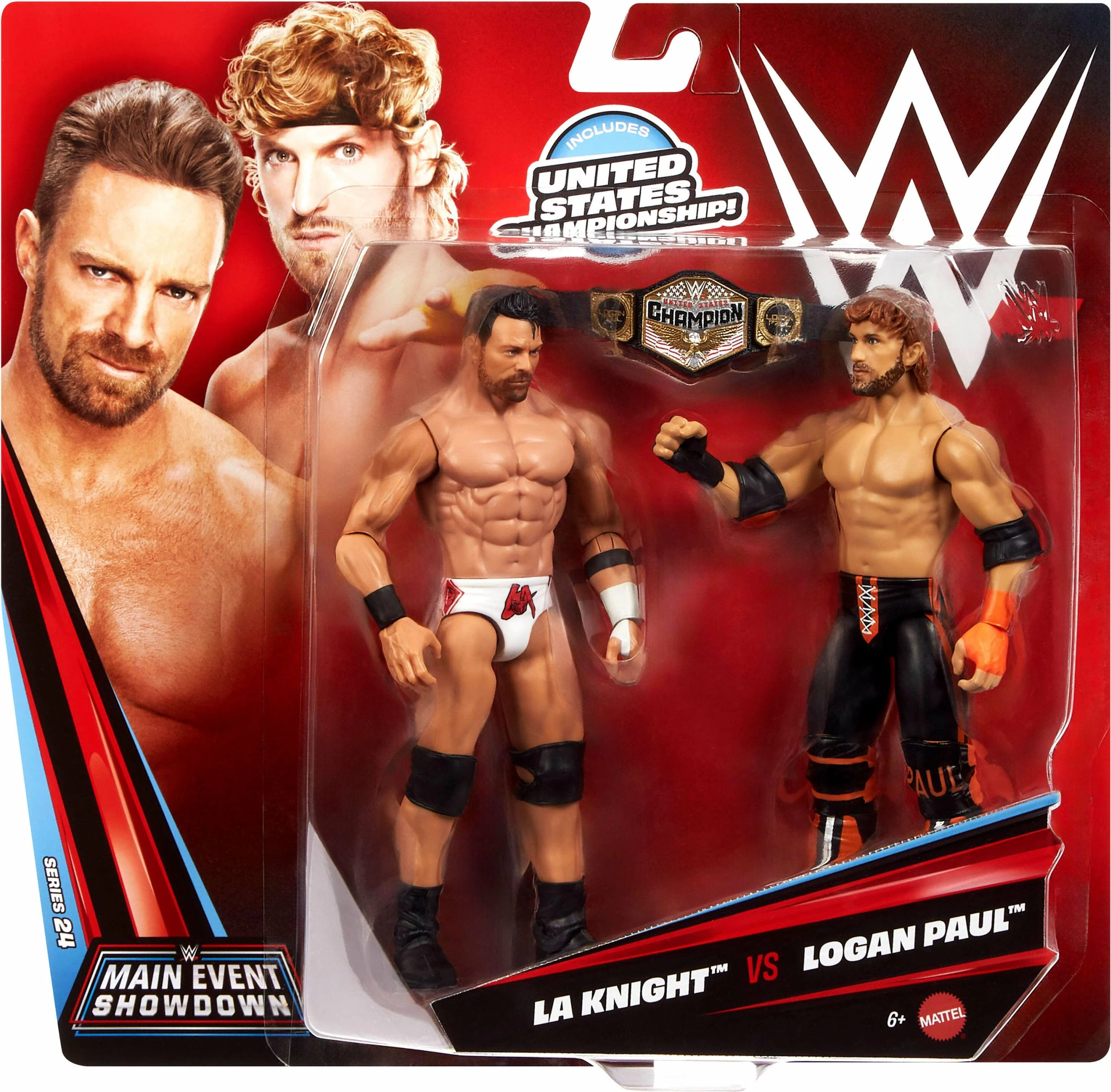Figurka koleksionuese Mattel WWE Main Event Showdown LA Knight vs Logan Paul JHJ55, 15 cm, set 2 copë