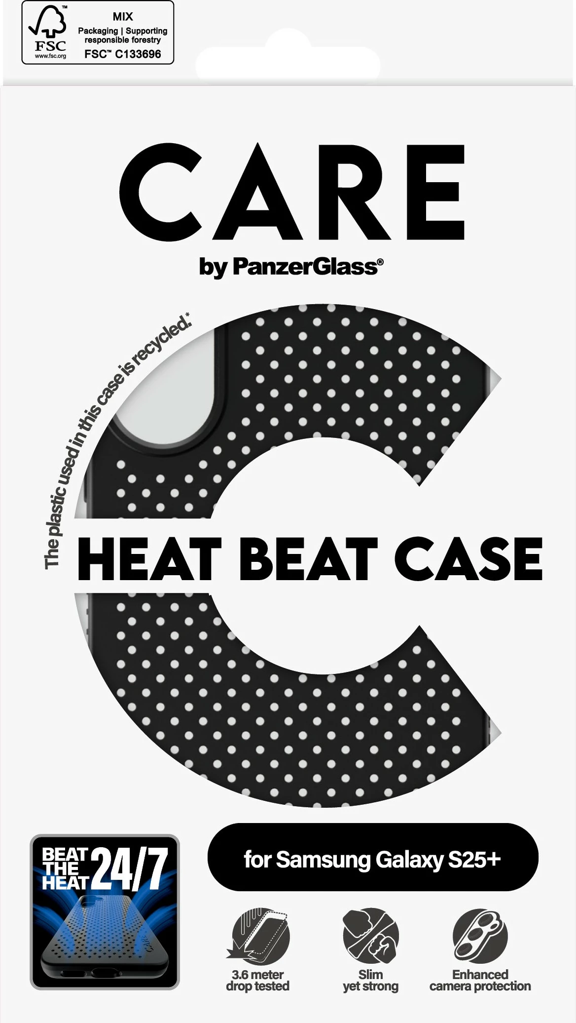 Mbështjellës PanzerGlass CARE Heat Beat për Samsung Galaxy S25 Plus, i zi