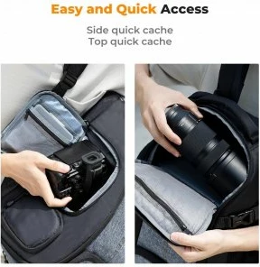 Çantë shpine për kamerë K&F Concept Camera Backpack 25L, për laptop 15.6\", 840D e papërshkueshme nga uji, me mbulesë shiu, gri