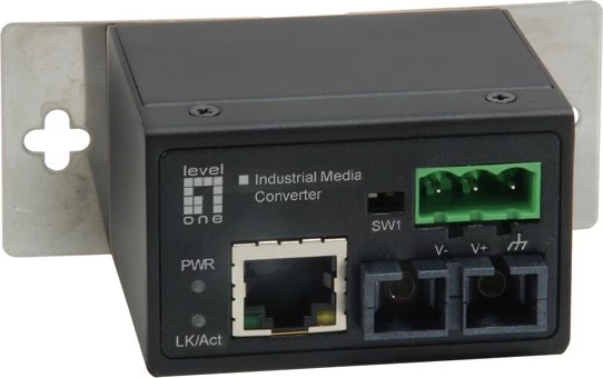 Konverter industrial LevelOne RJ45 në SC, Fast Ethernet, fibra një-modesh, 30km, -40°C deri 75°C, 100 Mbit/s, i zi