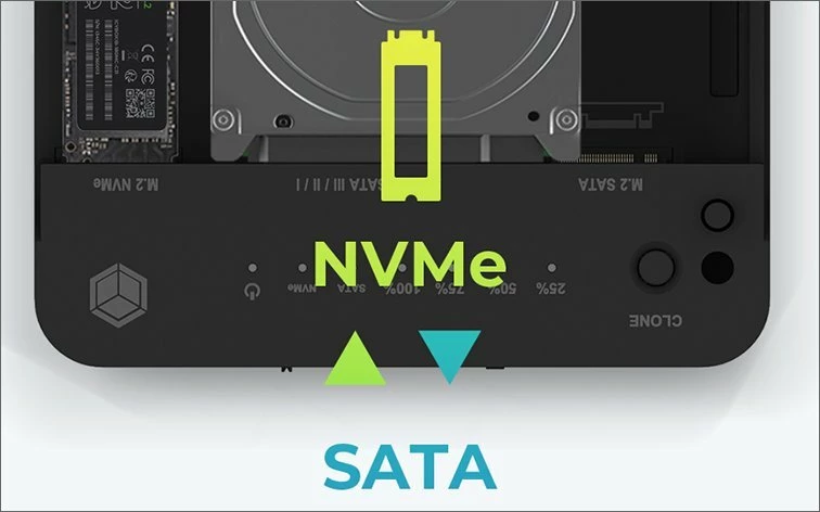 Stacion klonimi/docking Icy Box IB-2915 (IB-2915MSCL-C31), USB-C, për M.2 NVMe/SATA dhe 2.5\"/3.5\" SATA, 10Gb/s, i zi