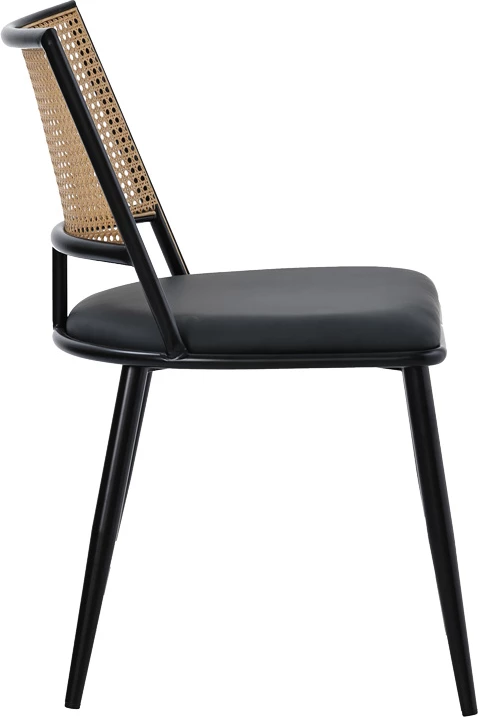 Karrige Giulia pe rattan, bezhë-pu, gri e zezë-metal, 49x52x80cm