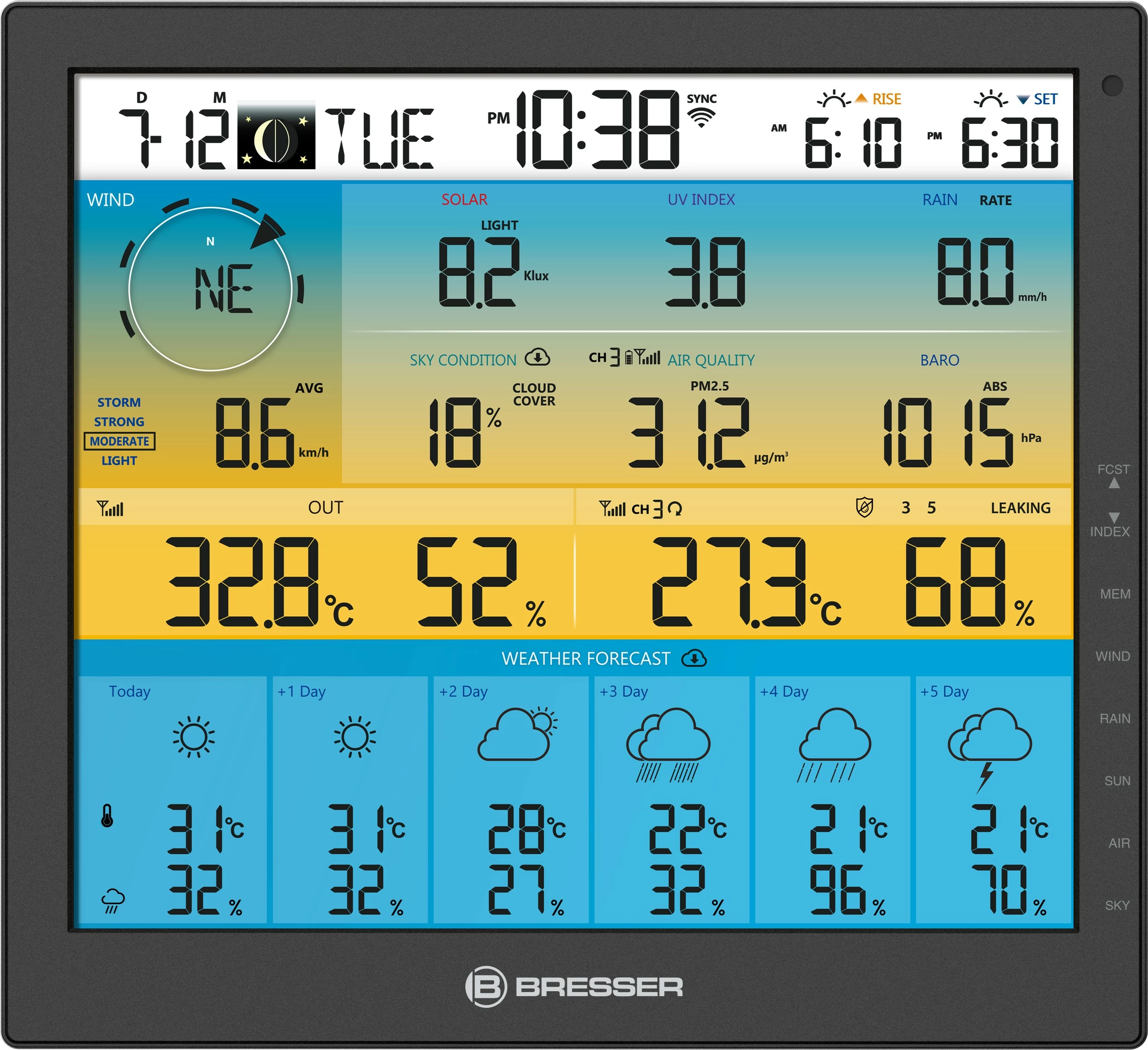 Stacion moti Bresser Wetter Center 7-in-1 solar 6-Tage 4cast Pro SF, i bardhë