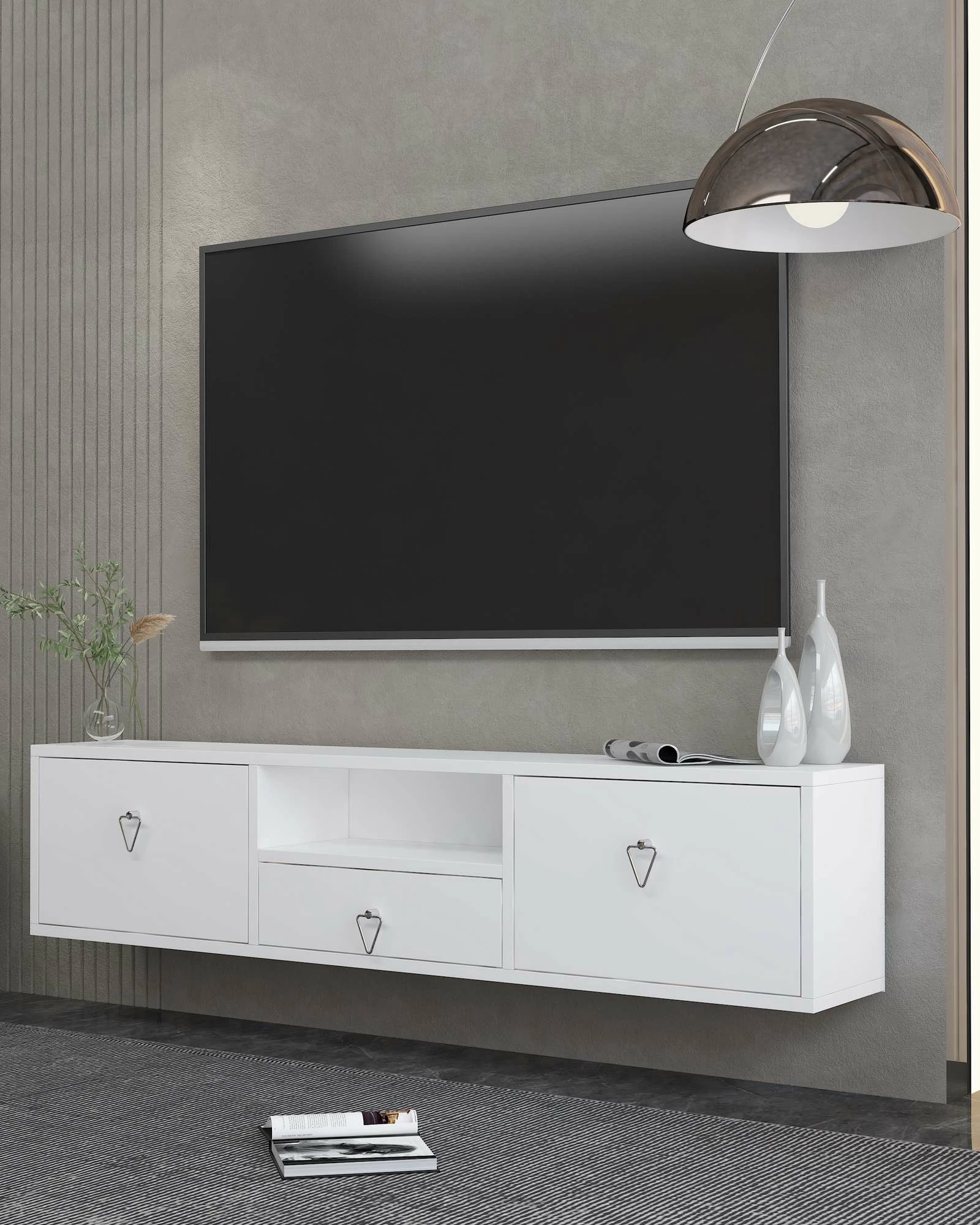 Komodë TV Skye Decor, 1303-DROP-1, e bardhë, argjend