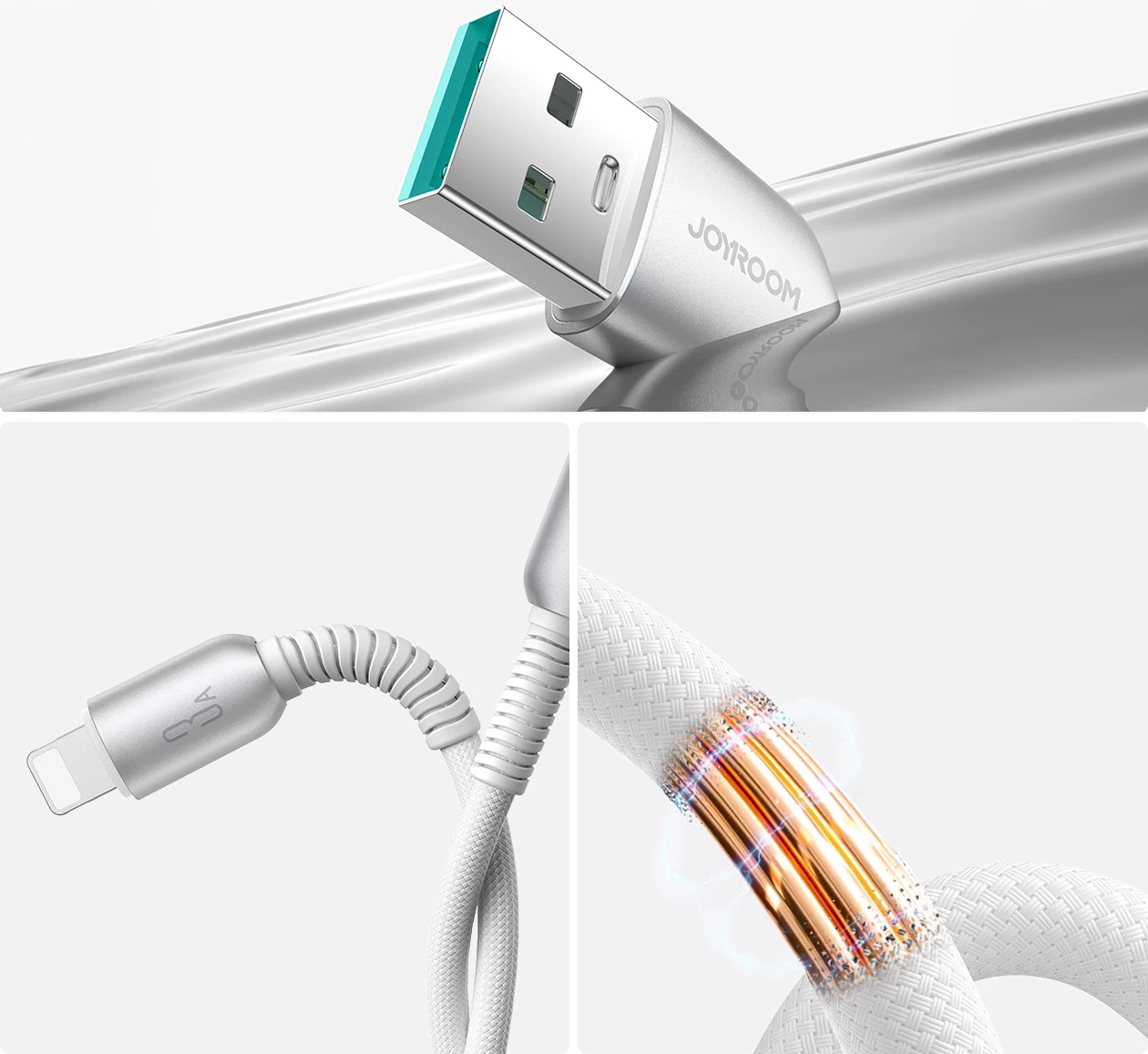 Kabllo Joyroom S-A51 Cutting-Edge Series, USB-A në Lightning, 1.2m, 3A, Gri