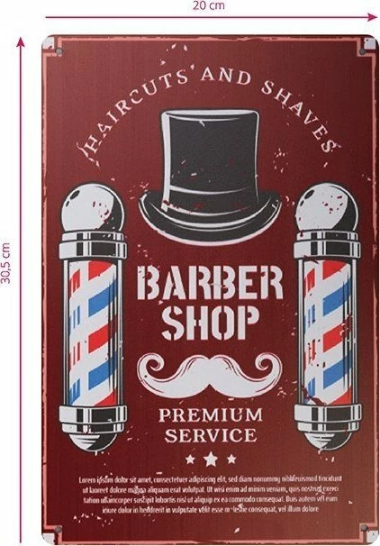 Tablicë dekorative Activeshop Barber B030, alumin, stil vintage, kuqe