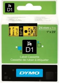 Shirit etiketash Dymo D1 53718 (S0720980), 24mm x 7m, verdhë/zi