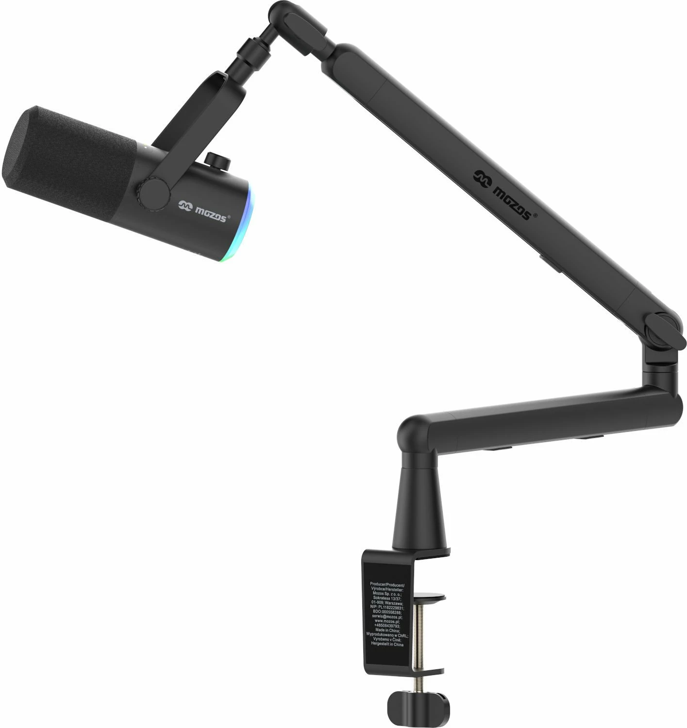 Mikrofon dinamik Mozos TAM8 v2, USB-C/XLR, kardioid, i zi, set me krah tavoline dhe kabllo