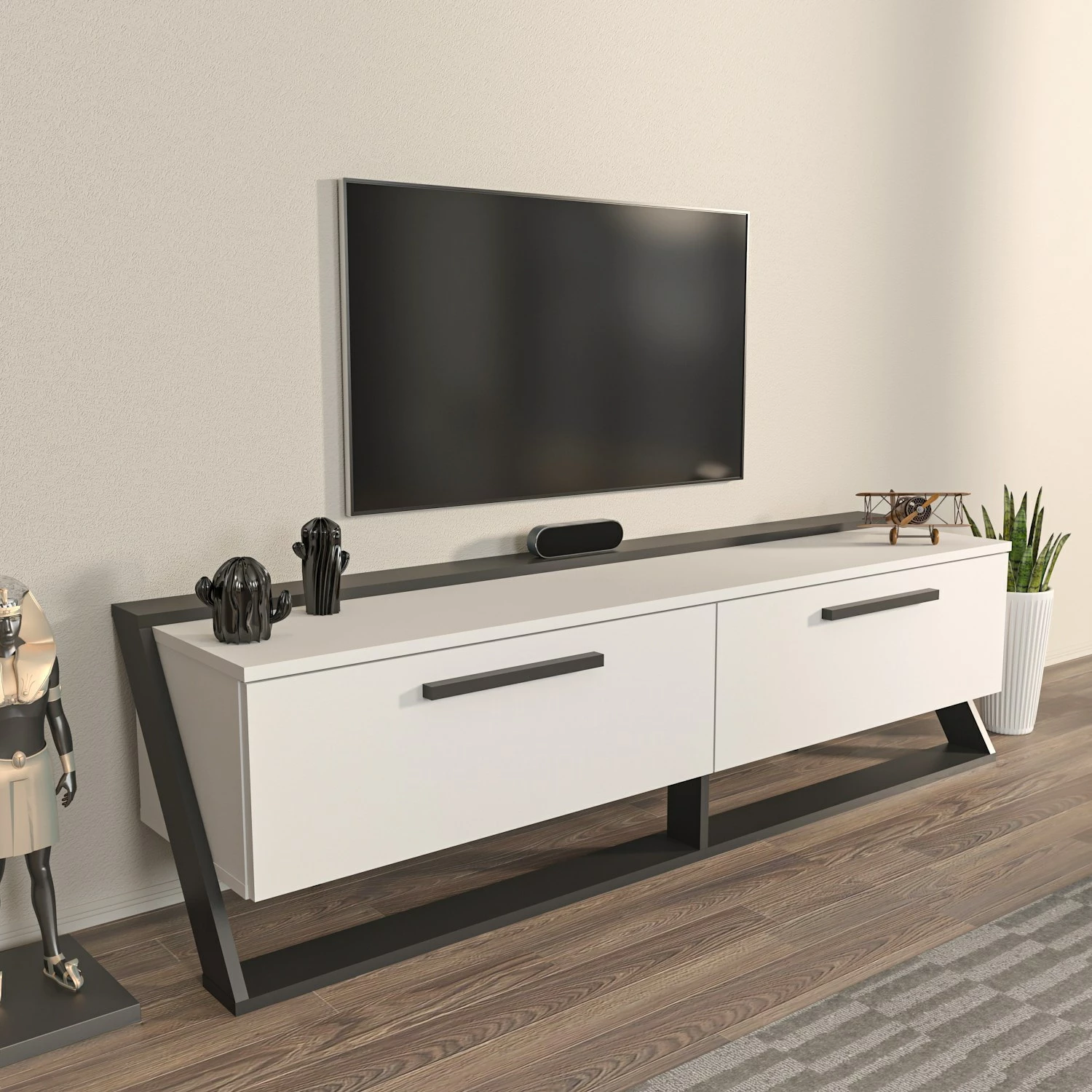 Komodë TV Skye Decor, Astrid, e bardhë dhe e zezë