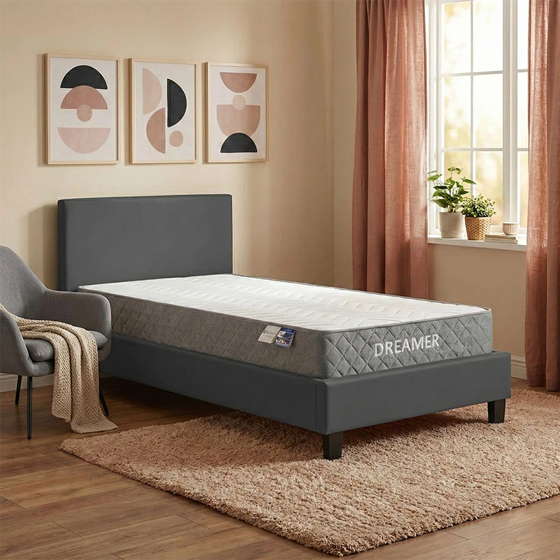 Krevat me dyshek Nevil-Dreamer, material stof, këmbë të zeza, 90x190cm