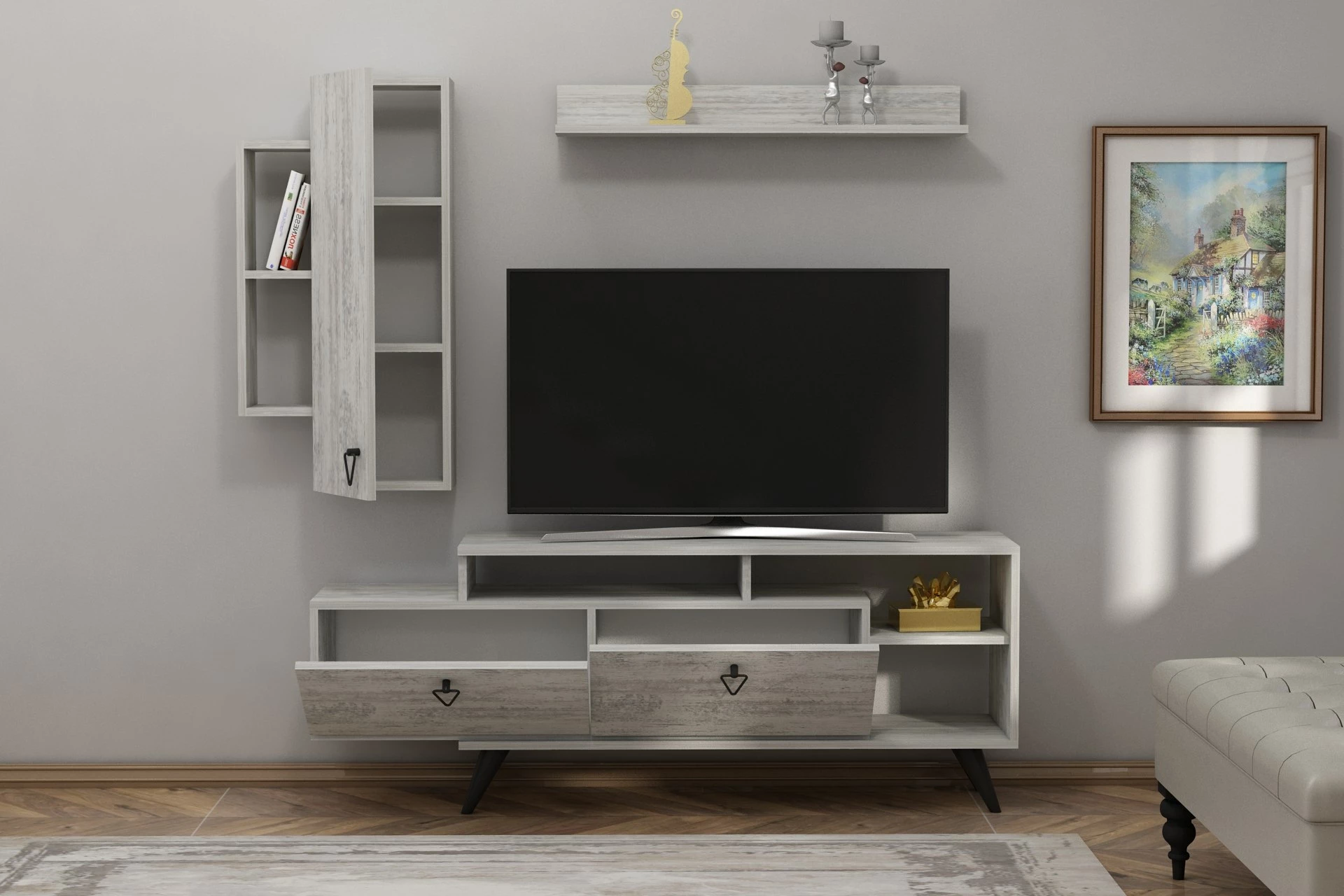 Komodë TV Hanah Home, Clara, ngjyrë gri