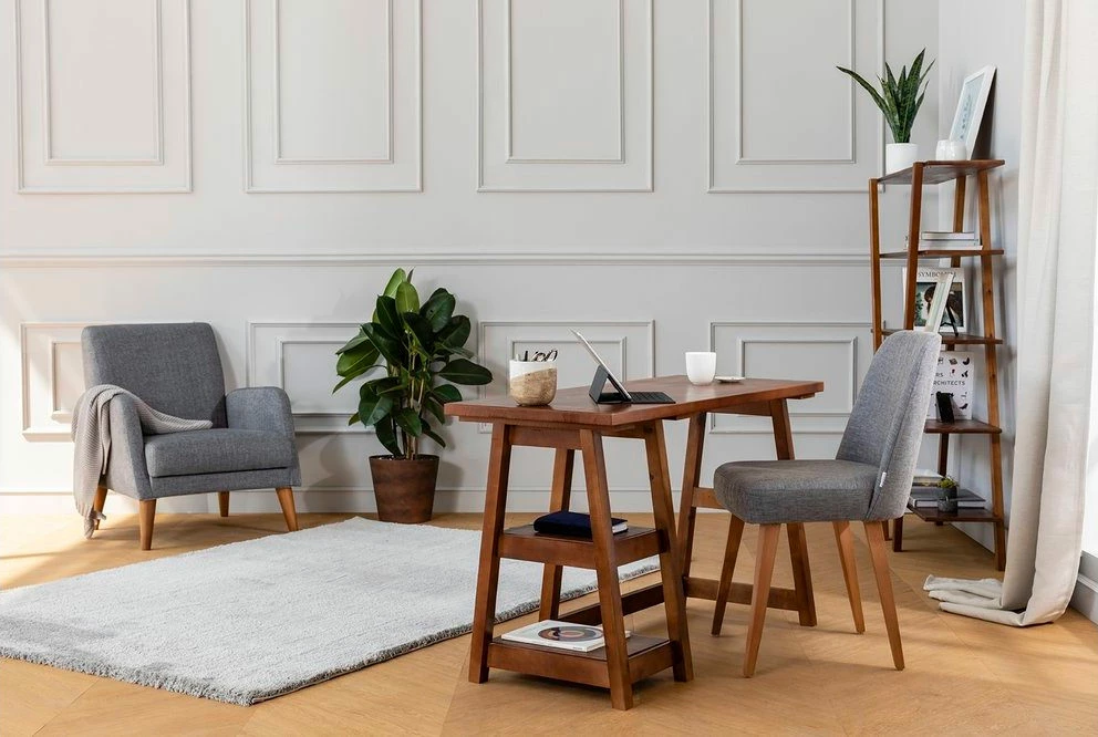 Set tavoline pune me raft librash Hanah Home, Perla, ngjyrë arre