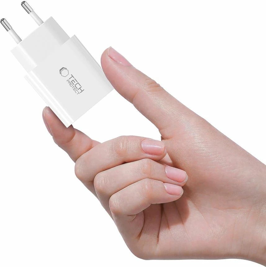 Karikues muri Tech-Protect NC20W me USB-C, 20W, me kabllo USB-C, Bardhë