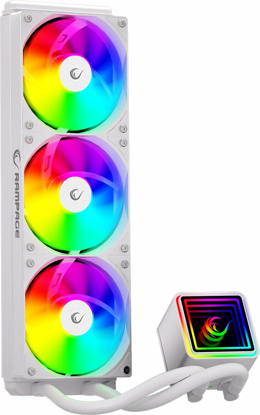 Ftohës uji AIO Rampage INFINITE V360 360mm ARGB me 3x120mm ventilatorë, i bardhë