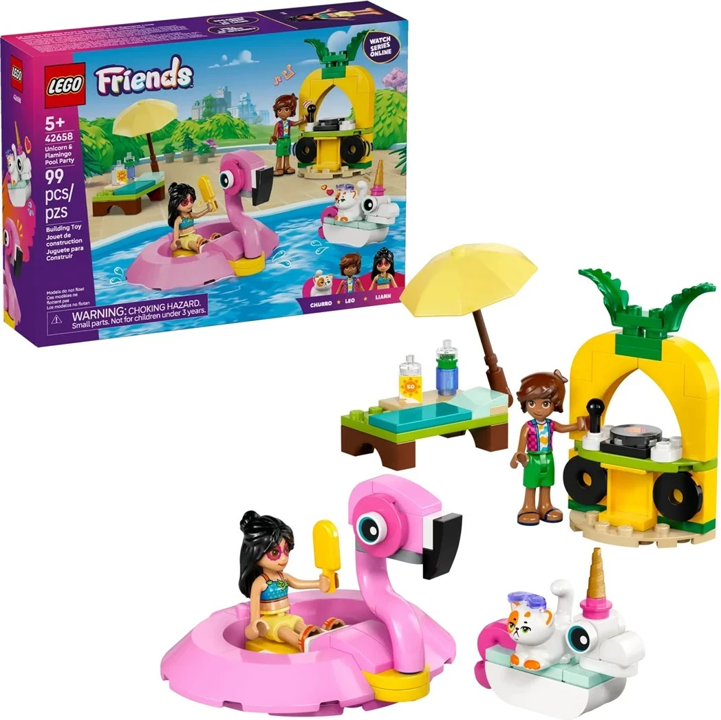 Set lodrash LEGO Friends 42658 Unicorn & Flamingo Pool Party, 99 pjesë