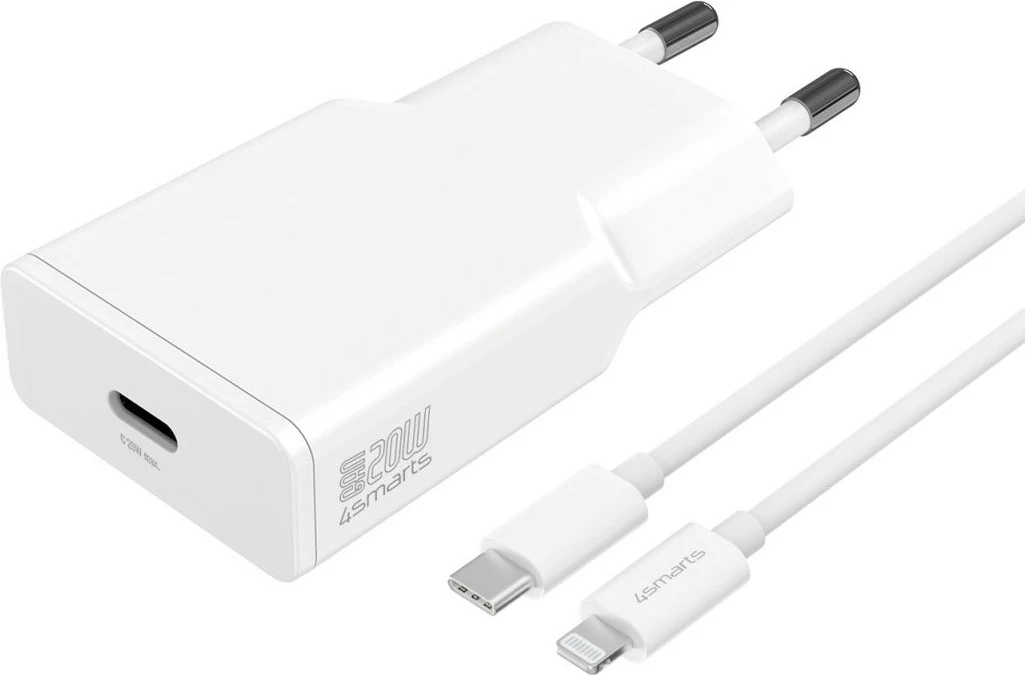 Karikues 4smarts 20W, USB Type-C në Lightning, 1.5m, i bardhë