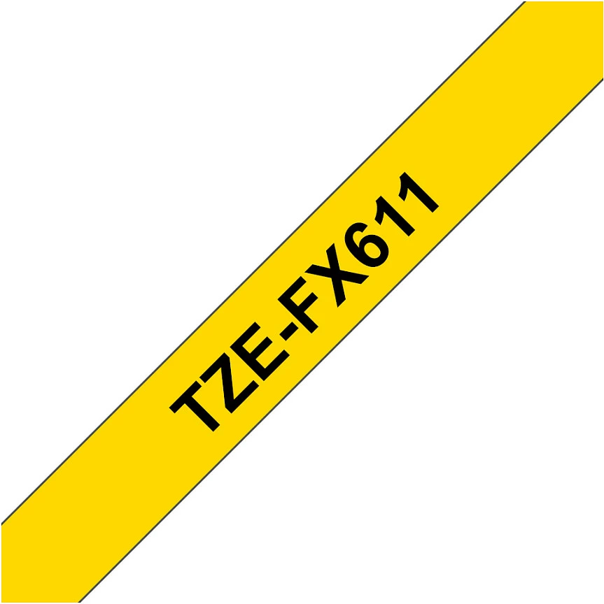 Shirit etiketimi Brother TZe-FX611, 6 mm x 8 m, i laminohet fleksibil, zi në verdhë
