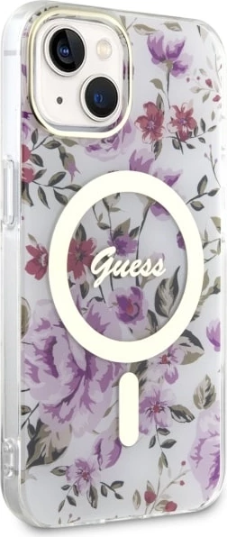 Mbështjellës Guess Flower MagSafe për iPhone 14, Transparent