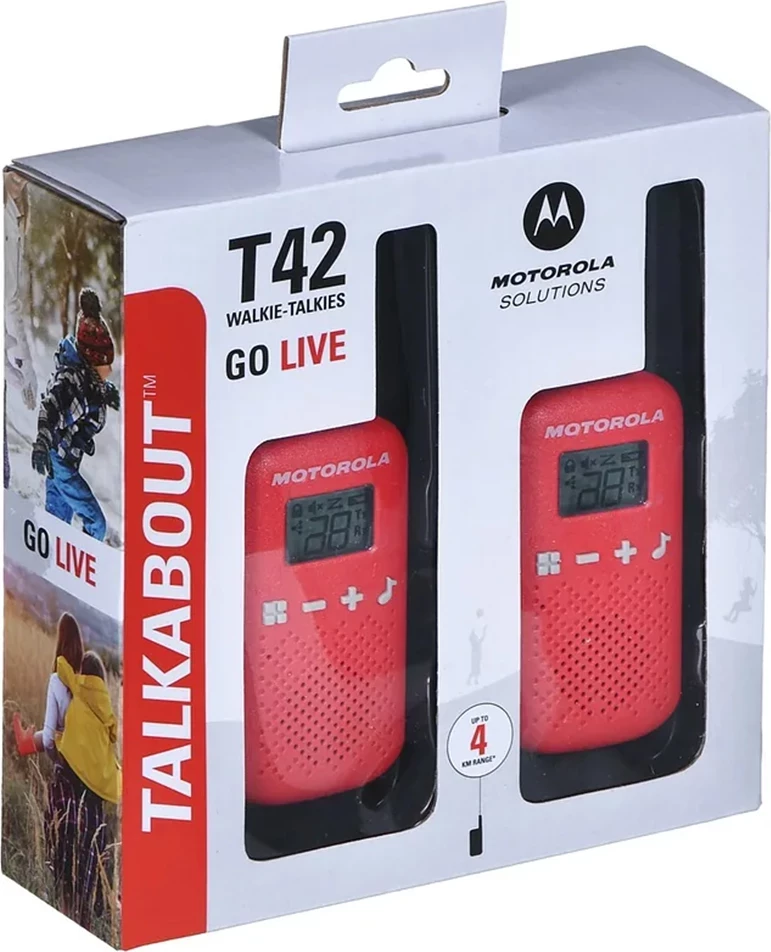 Walkie-talkie Motorola T42R PMR446, 16 kanale, rreze deri 4 km, set 2 copë, e kuqe