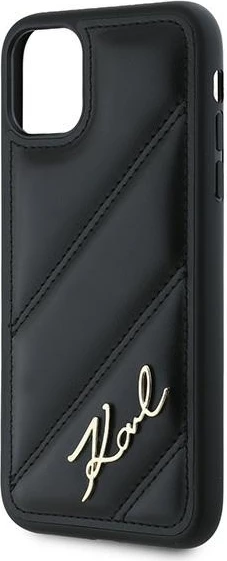 Mbështjellës Karl Lagerfeld Diagonal Quilted Script për iPhone 11/XR, i zi
