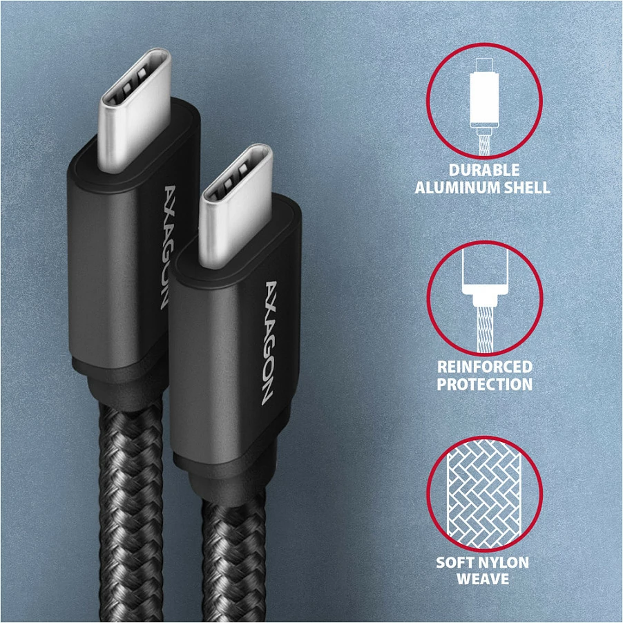 Kabëll USB-C Axagon BUCM3-CM10AB, USB 3.2 Gen 1, 1m, i zi