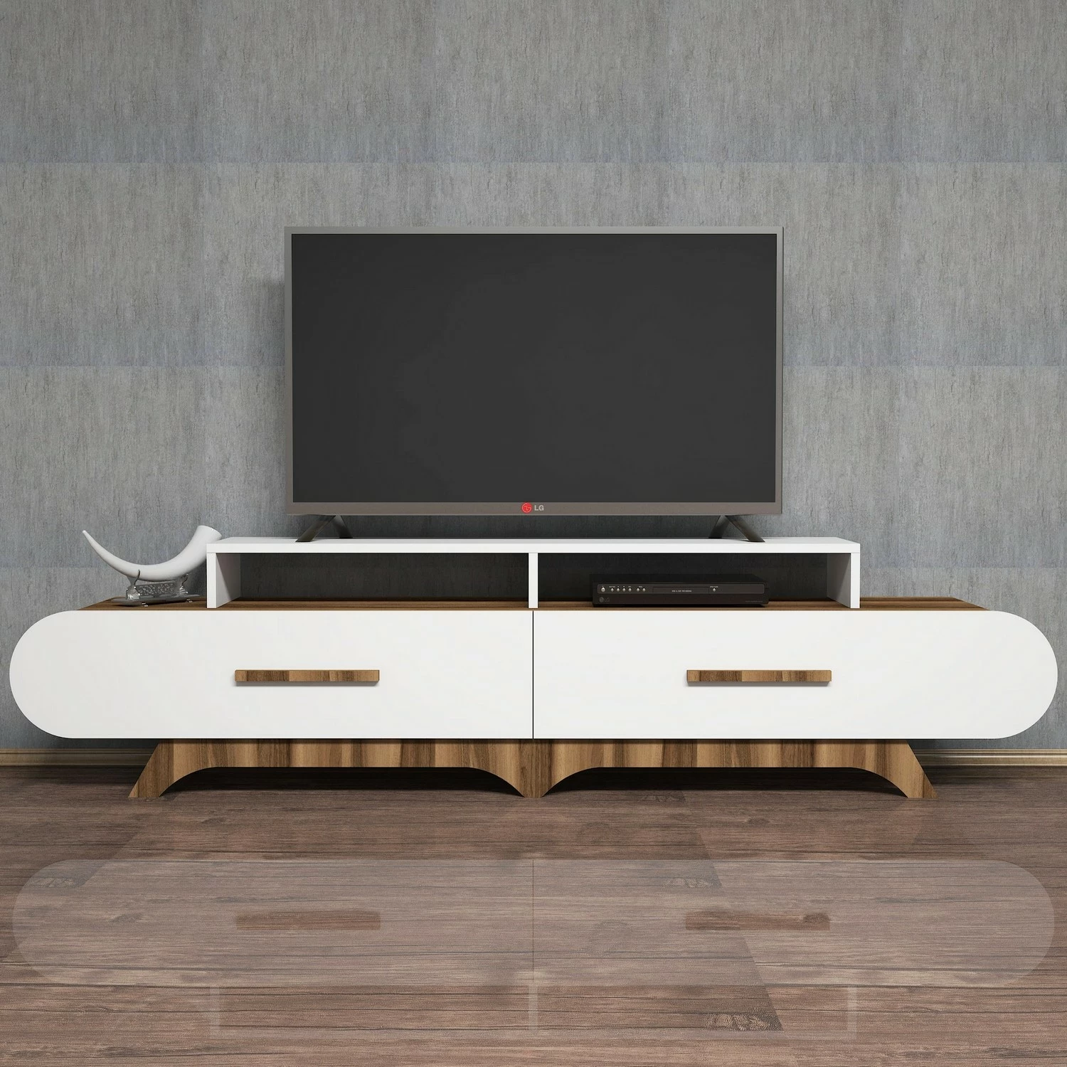 Komodë TV Hanah Home, Flora, ngjyrë arre dhe e bardhë