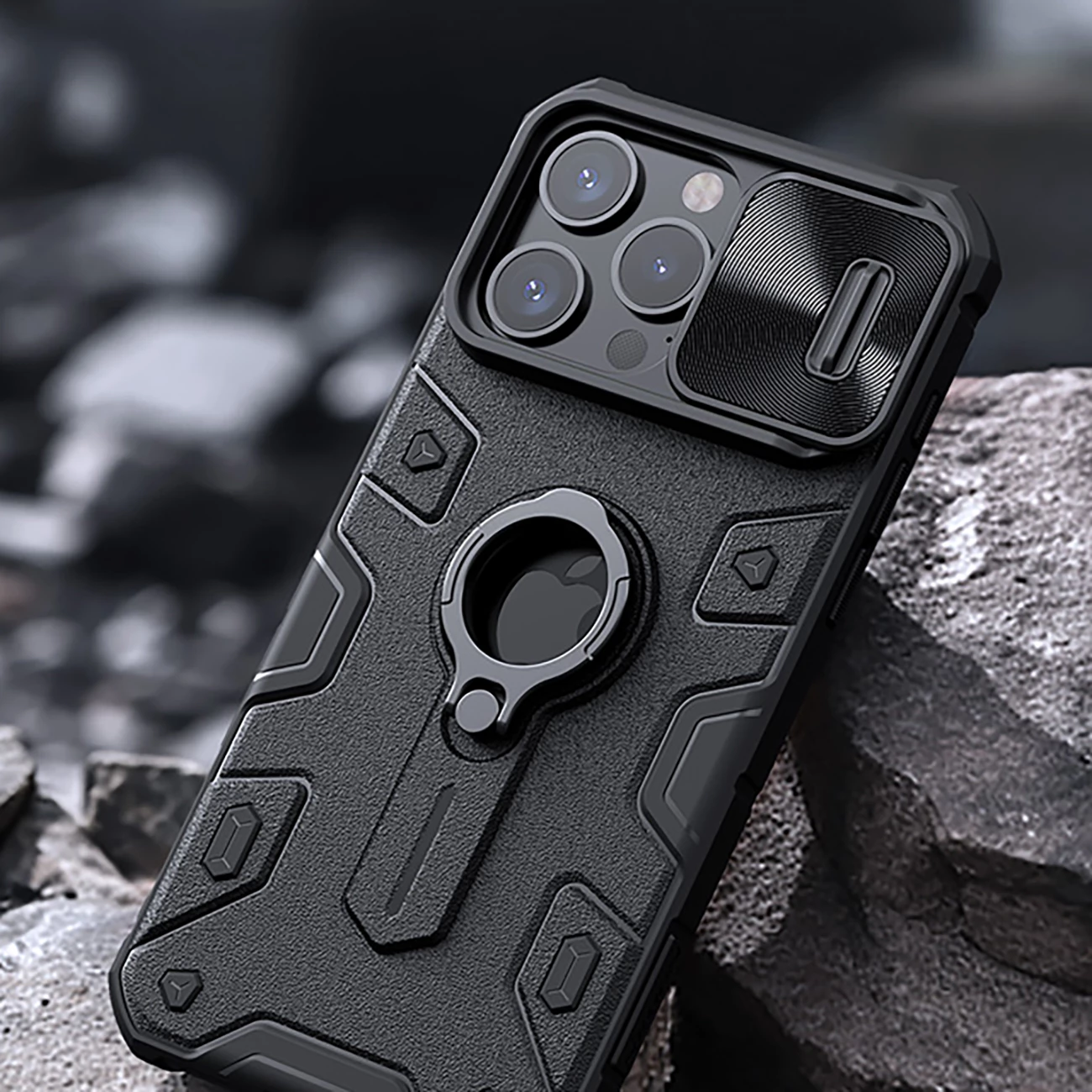 Mbështjellës Nillkin CamShield Armor për iPhone 15 Pro Max, i zi