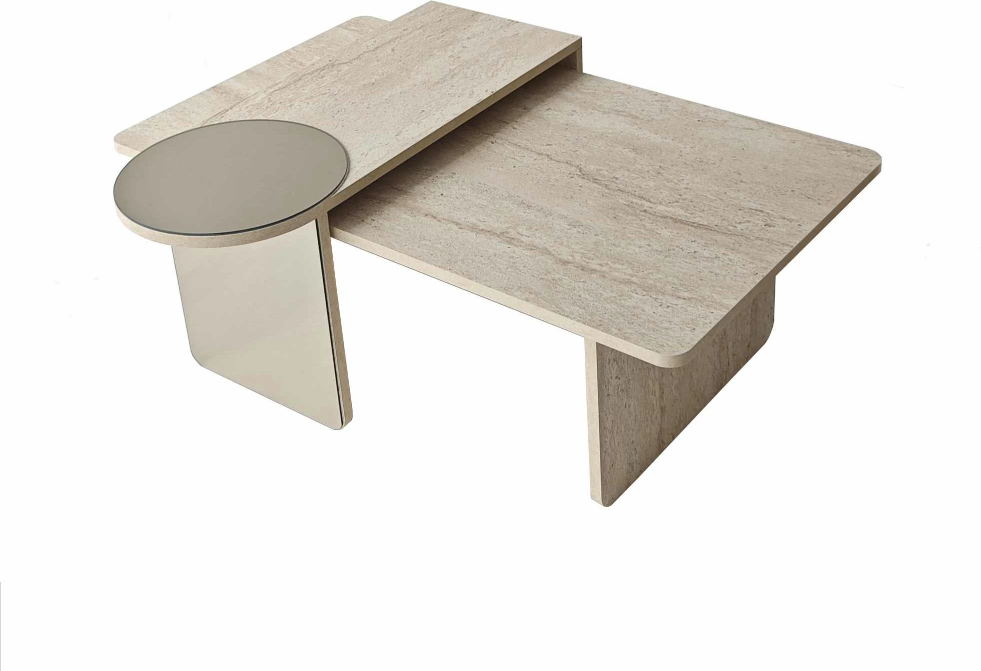 Set tavolinash ndihmëse, 2 copë, Skye Decor, ngjyrë travertin-bronz, Luna