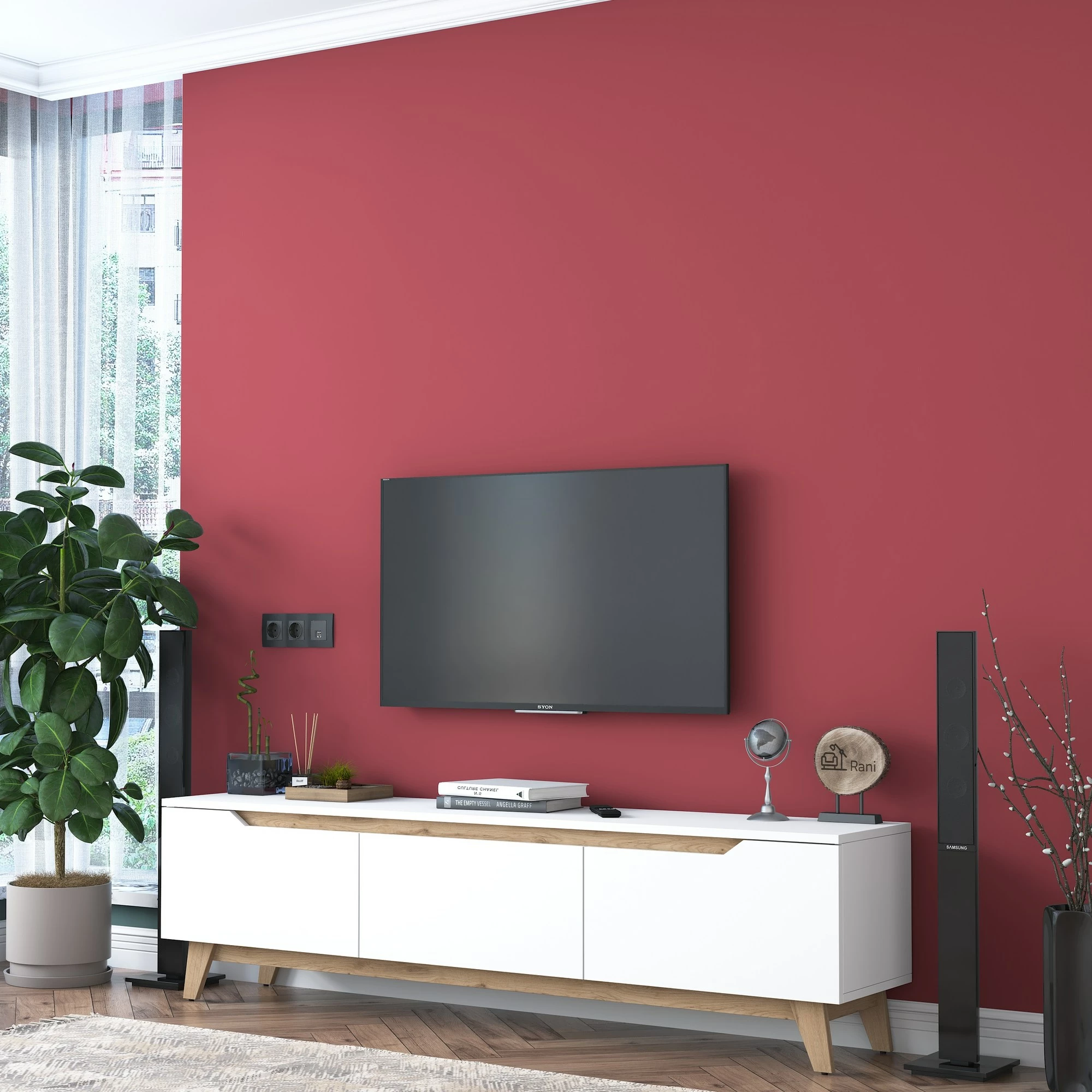 Komodë TV Hanah Home, D1 - 2472, ngjyrë e bardhë dhe arre