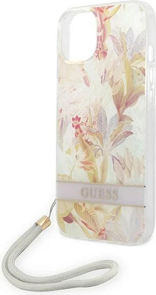 Mbështjellës Guess GUOHCP14MHFLSU për iPhone 14 Plus 6.7", Flower Strap, vjollcë