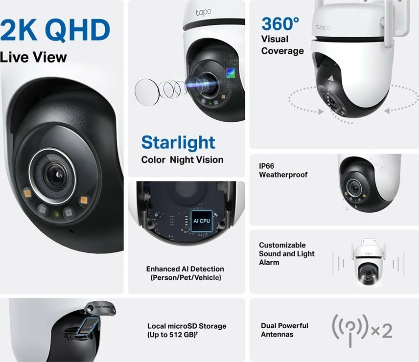 Kamerë IP TP-Link Tapo C520WS 2K QHD, Wi‑Fi/RJ‑45, IP66, e bardhë