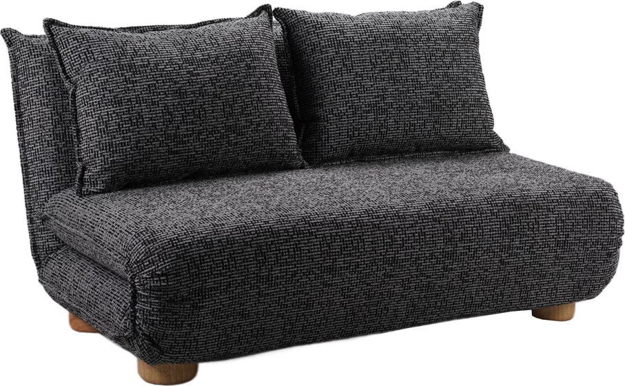 Futon divan për dy persona, palosës, ngjyrë gri e zezë me dizajn, 141x87x76cm