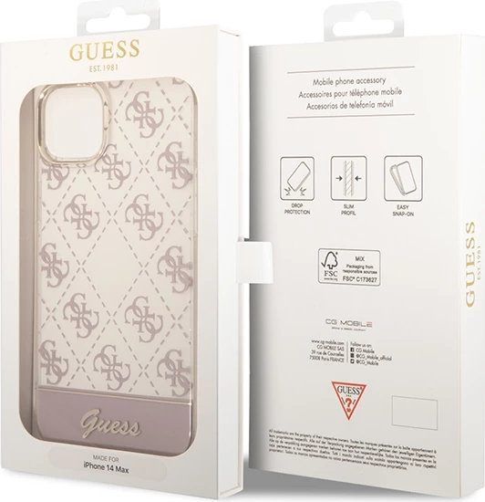 Mbështjellës Guess 4G Pattern Script për iPhone 14 Plus 6.7\", hardcase TPU/PC, rozë