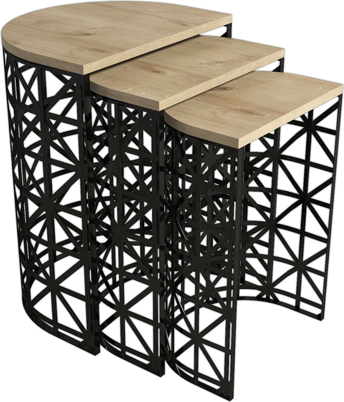 Set tavolinash ndihmëse të vendosshme, 3 copë, ngjyrë lisi dhe e zezë, Skye Decor