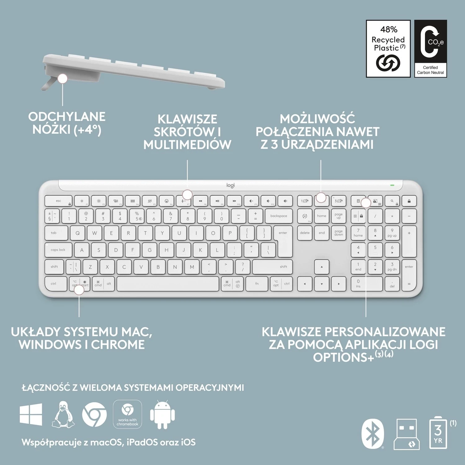 Tastierë pa tel Logitech K950, e bardhë