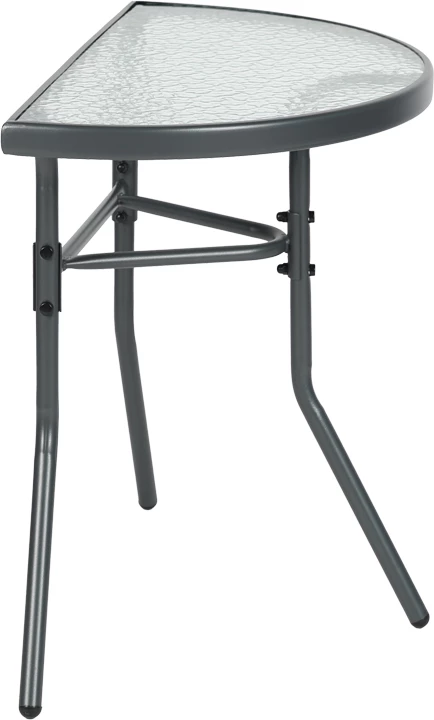 Tavolinë gjysmë-rrethore Bion, xham i valëzuar, metal ngjyrë gri e errët, 70x40x65cm