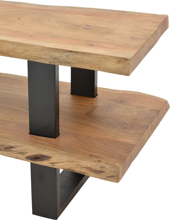 Komodë TV Fuji, dru akacie natyrale, këmbë metalike të zeza, 140x40x52cm