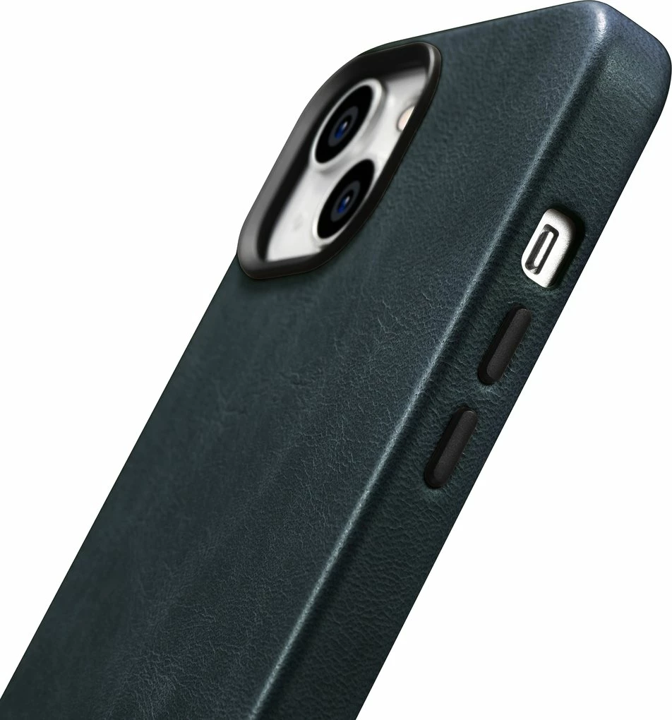 Mbështjellës lëkure iCarer Oil Wax Premium për iPhone 14 Plus me MagSafe, Kaltër e errët