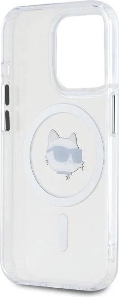 Mbështjellës Karl Lagerfeld IML Metal Choupette Head MagSafe për iPhone 15 Pro, Bardhë