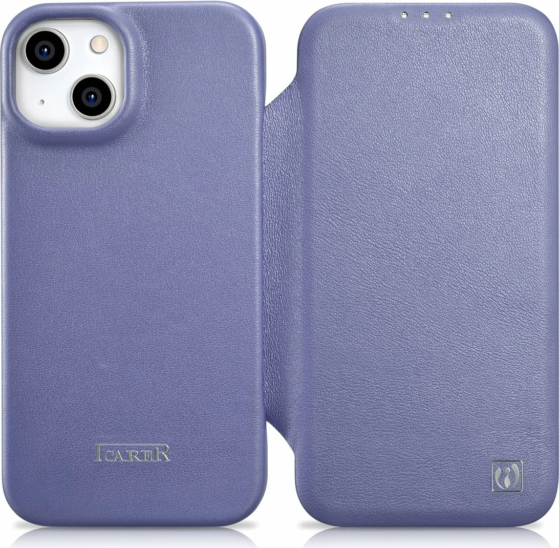 Mbështjellës lëkure iCarer CE Premium Folio për iPhone 14 Plus, MagSafe, Vjollcë e lehtë