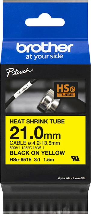 Tub termo-tkurrës Brother HSe-651E, P-touch, 21mm, 1.5m, zi në të verdhë